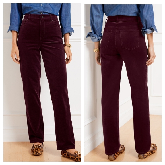Talbots Stretch Corduroy Relaxed Straight Leg Pants Burgundy Wine Size 16 - Picture 1 of 7